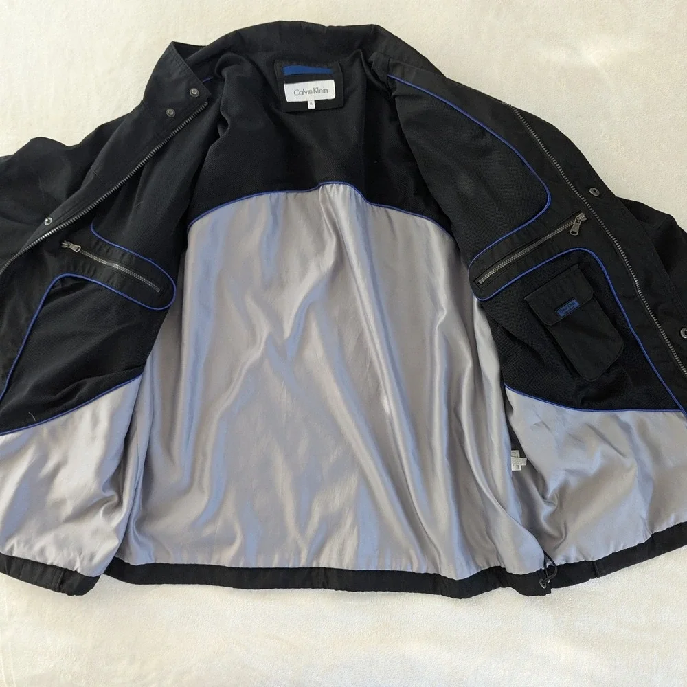 Calvin Klein Mens Black‎ Full Zip Collared Jacket Lightweight XL